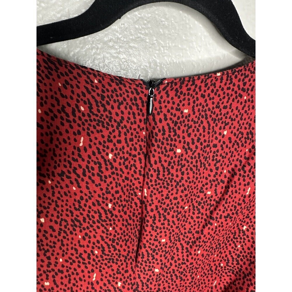 Zara Dress Womens XS Mini V Neck Ruched Party Polka Dot Red Black Long Sleeve - Picture 6 of 7